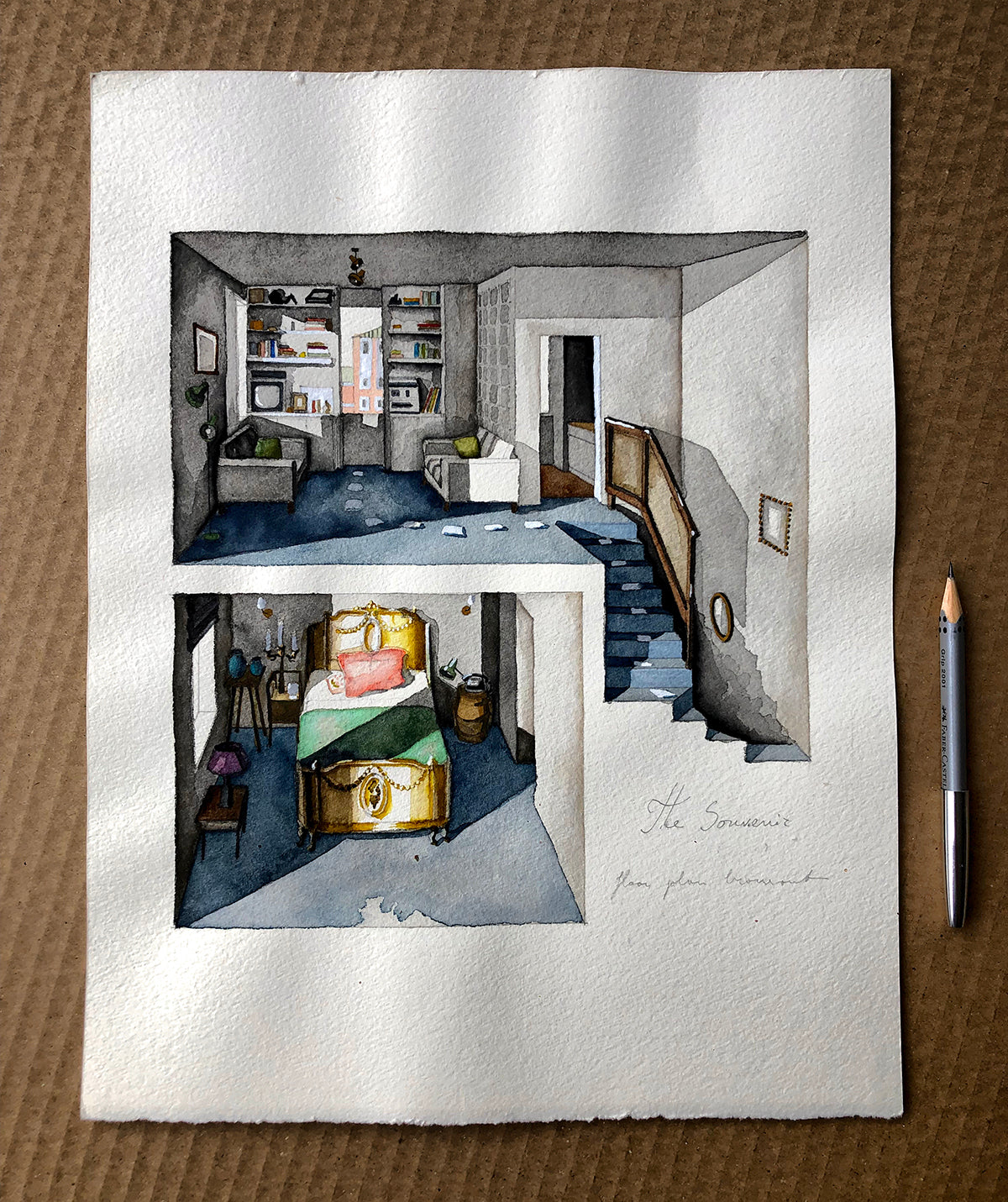 Original watercolor of the student apartment in THE SOUVENIR