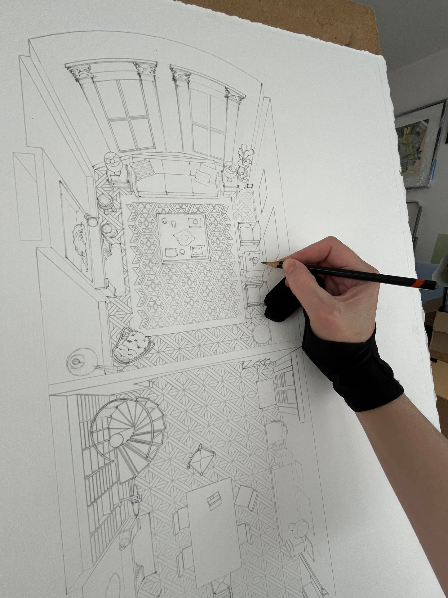Original watercolor of the apartment in THE DRAMA